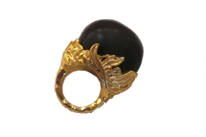 Alexis Bittar Gold Barogne Black Coral Resin Ring